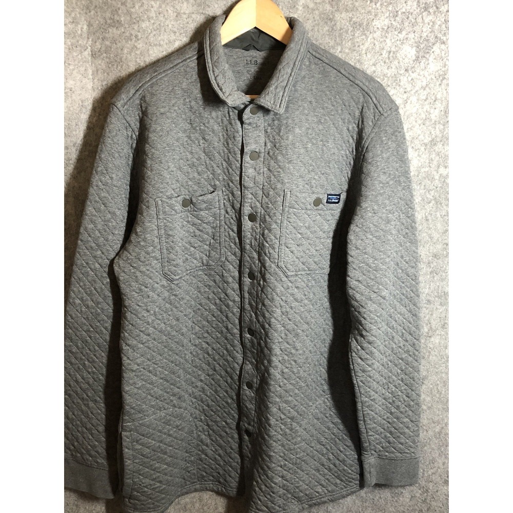 L.L. Bean Jacket Mens Large Tall Gray Quilted Sweatshirt Overshirt Coat Shacket